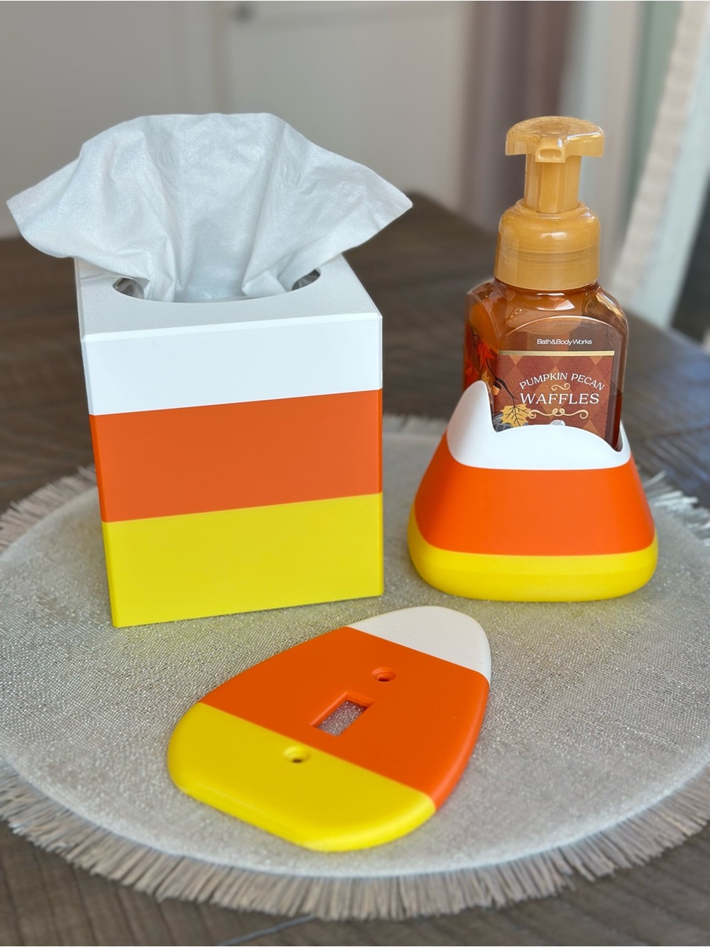 3-piece Set Candy Corn Soap Holder, Tissue Box Cover, and Light Switch Plate